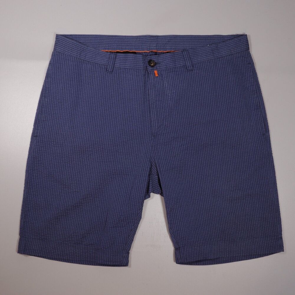 32 Bar Blues Shorts Mens 36x9 Blue Stripe Seersucker Cotton Lightweight Golf